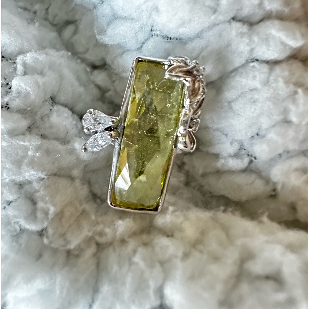 Swarovski Olive Green Rectangular Crystal Ring with Silver Accents